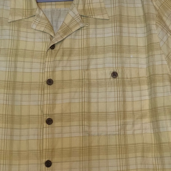 Caribbean Men's Short Sleeve Button Up Shirt Pale Yellow Plaid Size XL - Picture 3 of 8